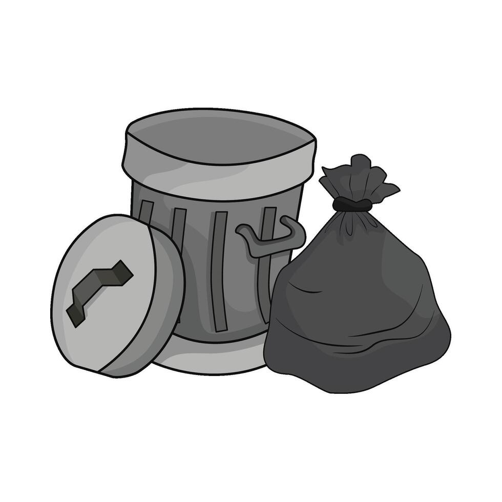 illustration of trash can and garbage bag vector