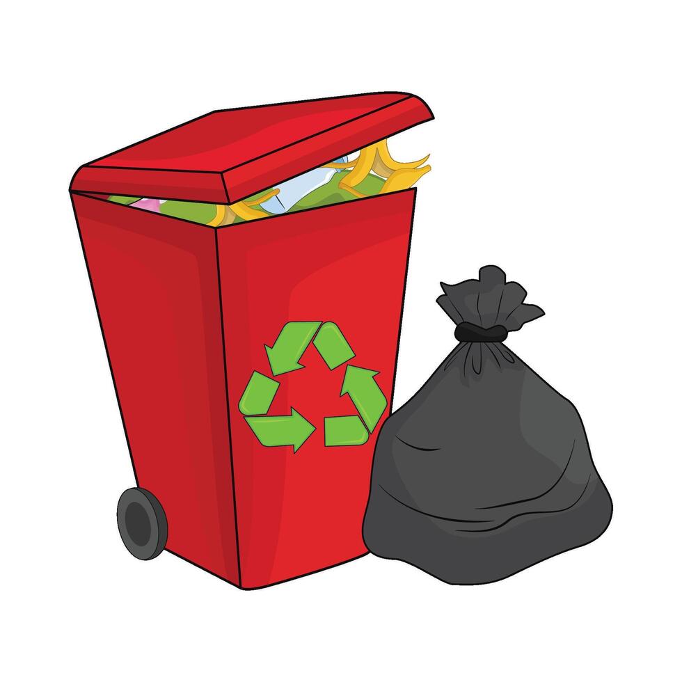 ilustración de basura lata y basura bolso vector