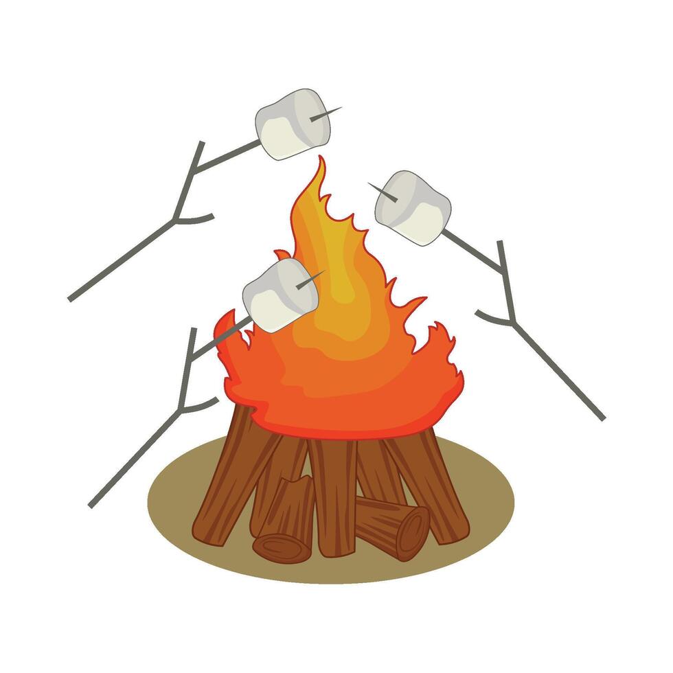 illustration of bonfire and marshmallows vector