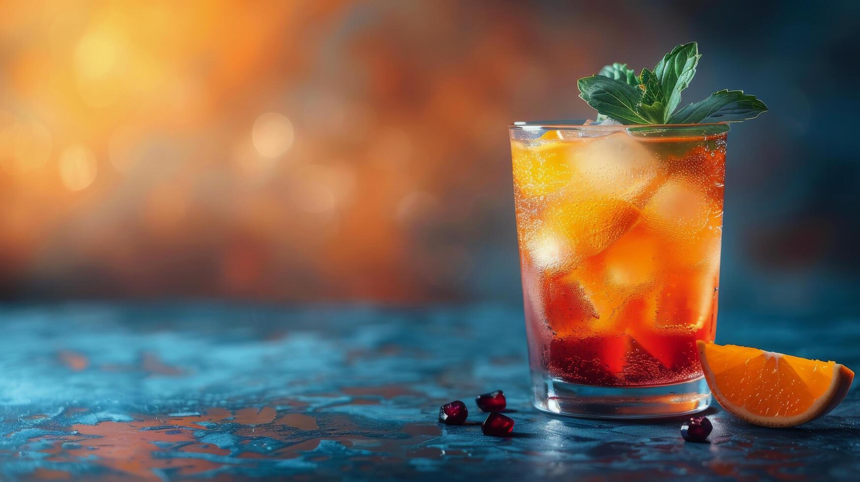 AI generated Refreshing Drink With Orange Slice and Strawberries photo