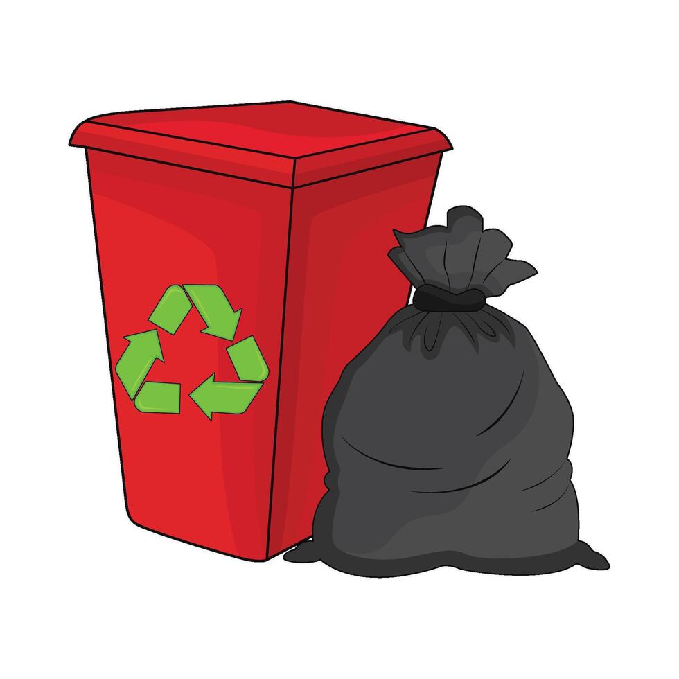 illustration of trash can and garbage bag vector