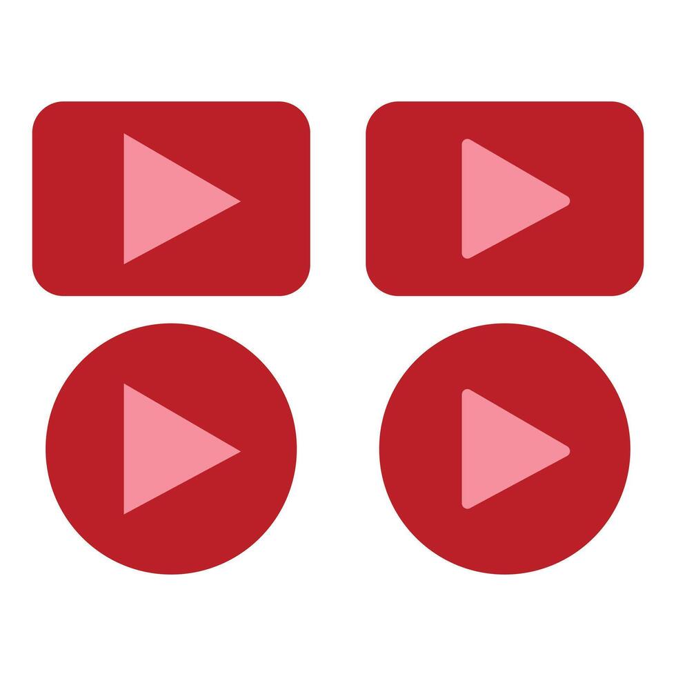 Play buttons flat icons. Vector red symbol. Pictogram is isolated on a white background. Trendy flat style illustration for web site design, , ads, apps, user interface.