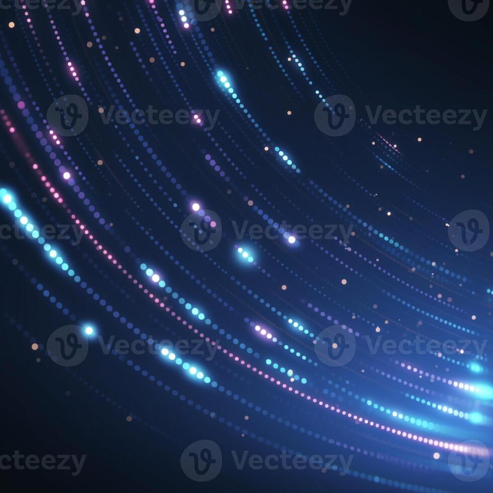 AI generated Abstract pattern of flying circles and glowing dots on blue For Social Media Post Size photo