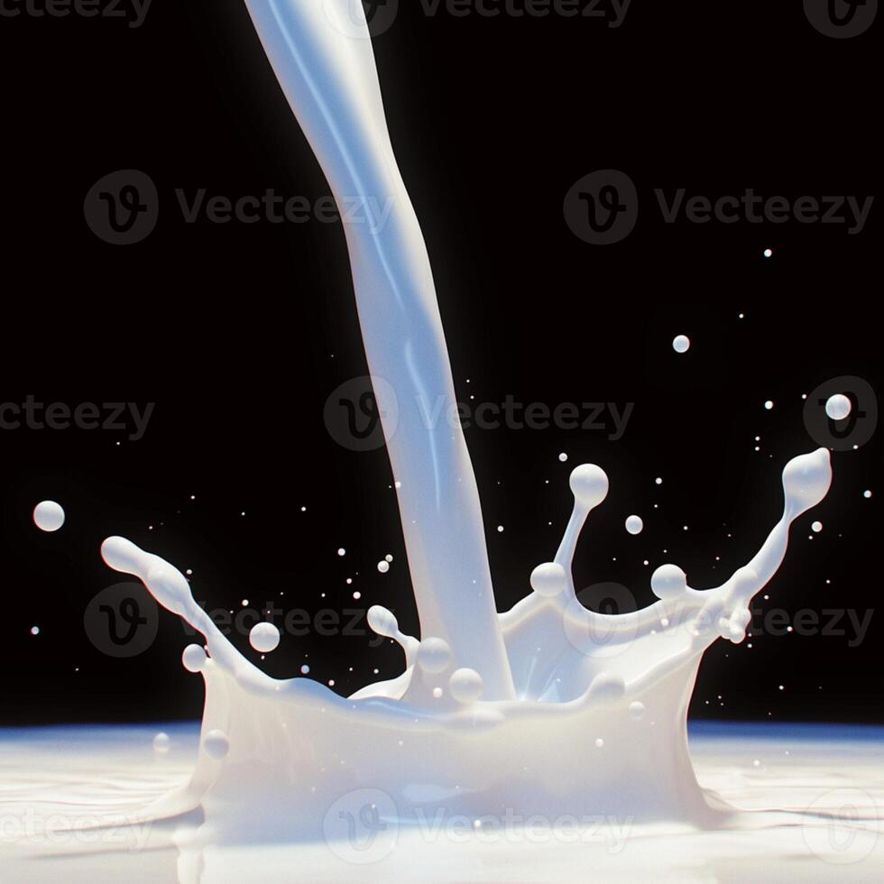 AI generated Contrasting beauty Milk splash frozen in time on a dark backdrop For Social Media Post Size photo