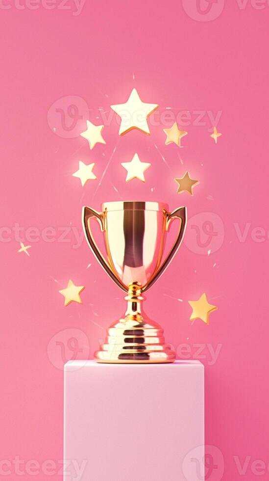 AI generated Success representation Champion trophy cup and 5 stars on pastel Vertical Mobile Wallpaper photo