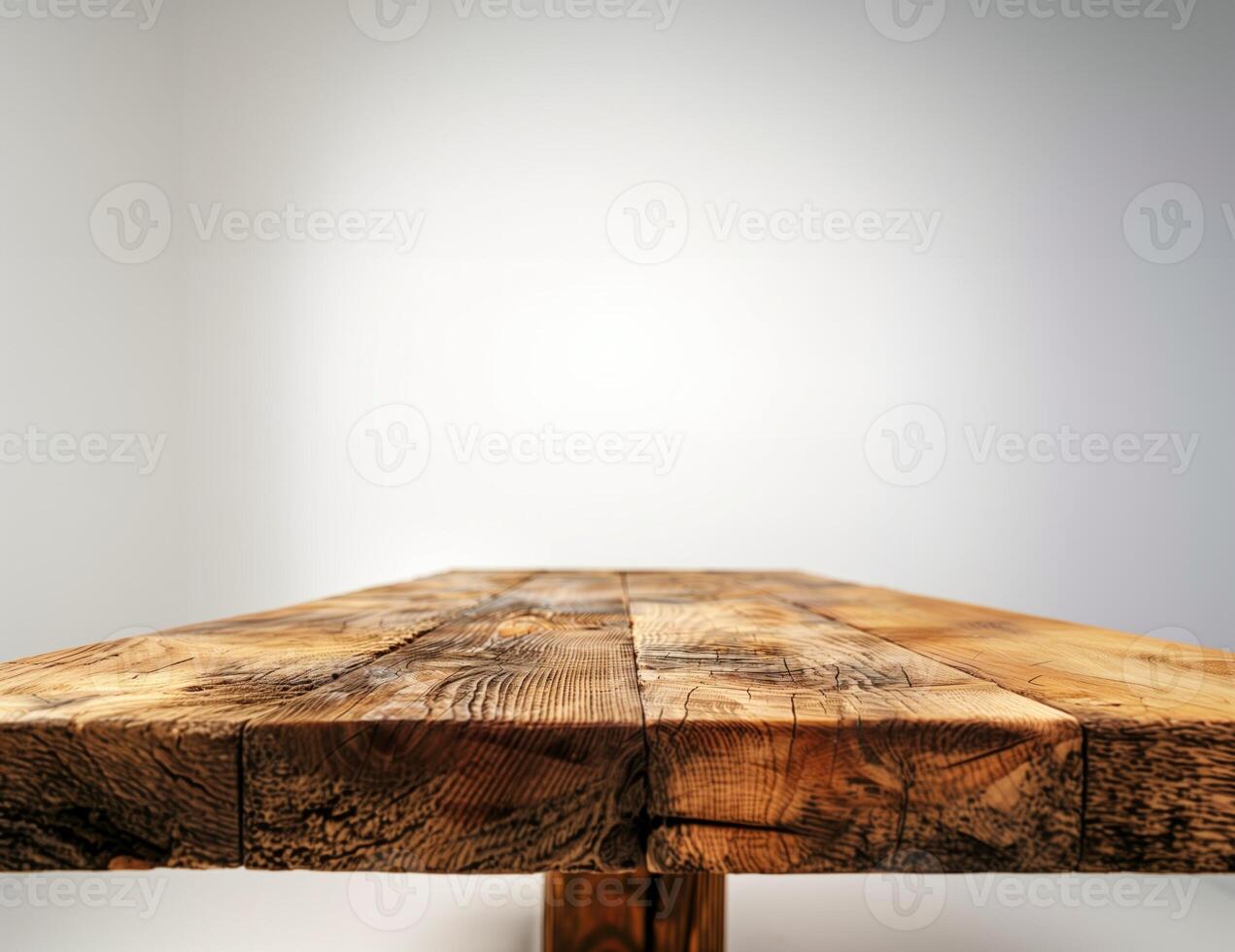 AI generated Empty wooden table blurry light background photo
