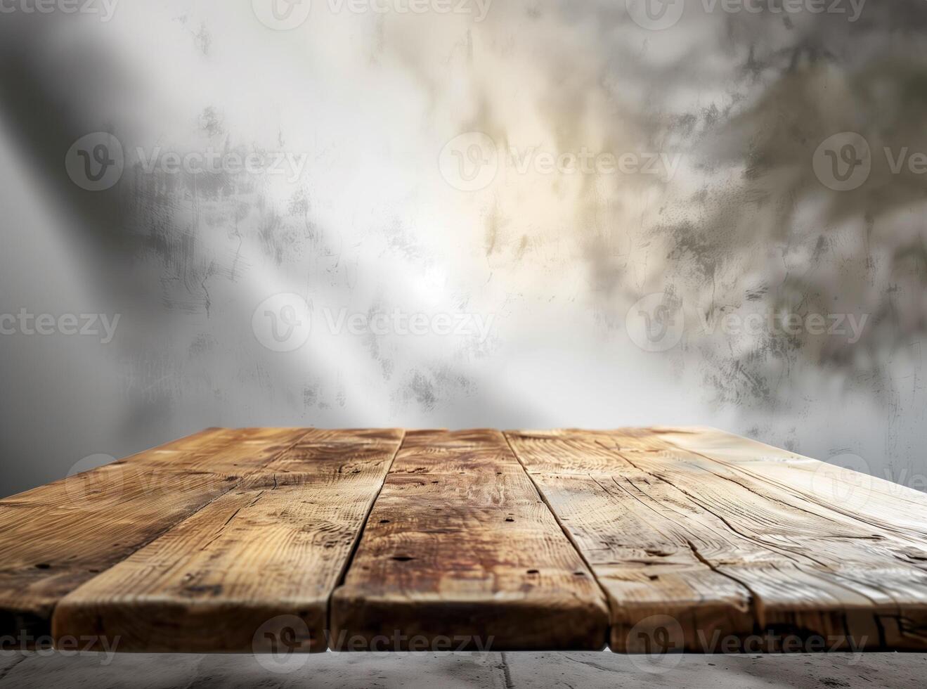 AI generated Empty wooden table blurry light background photo