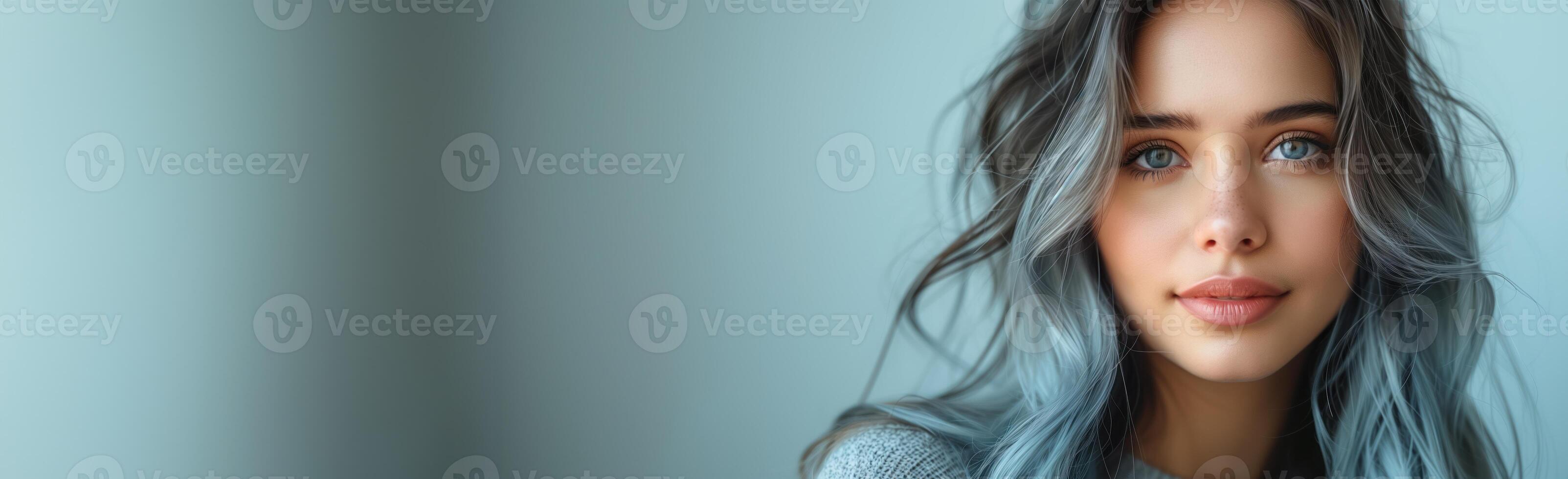 AI generated Beautiful girl model with long coloured hair, in the style of light gray photo