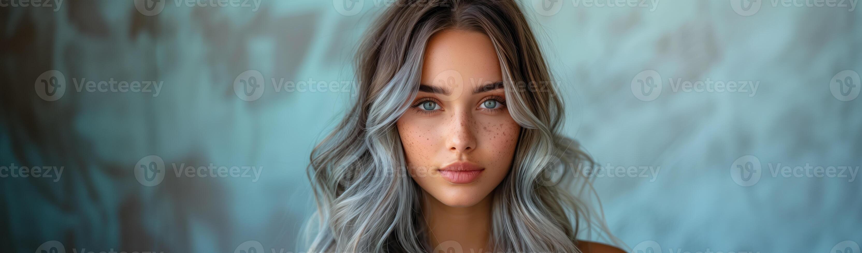AI generated Beautiful girl model with long coloured hair, in the style of light gray photo
