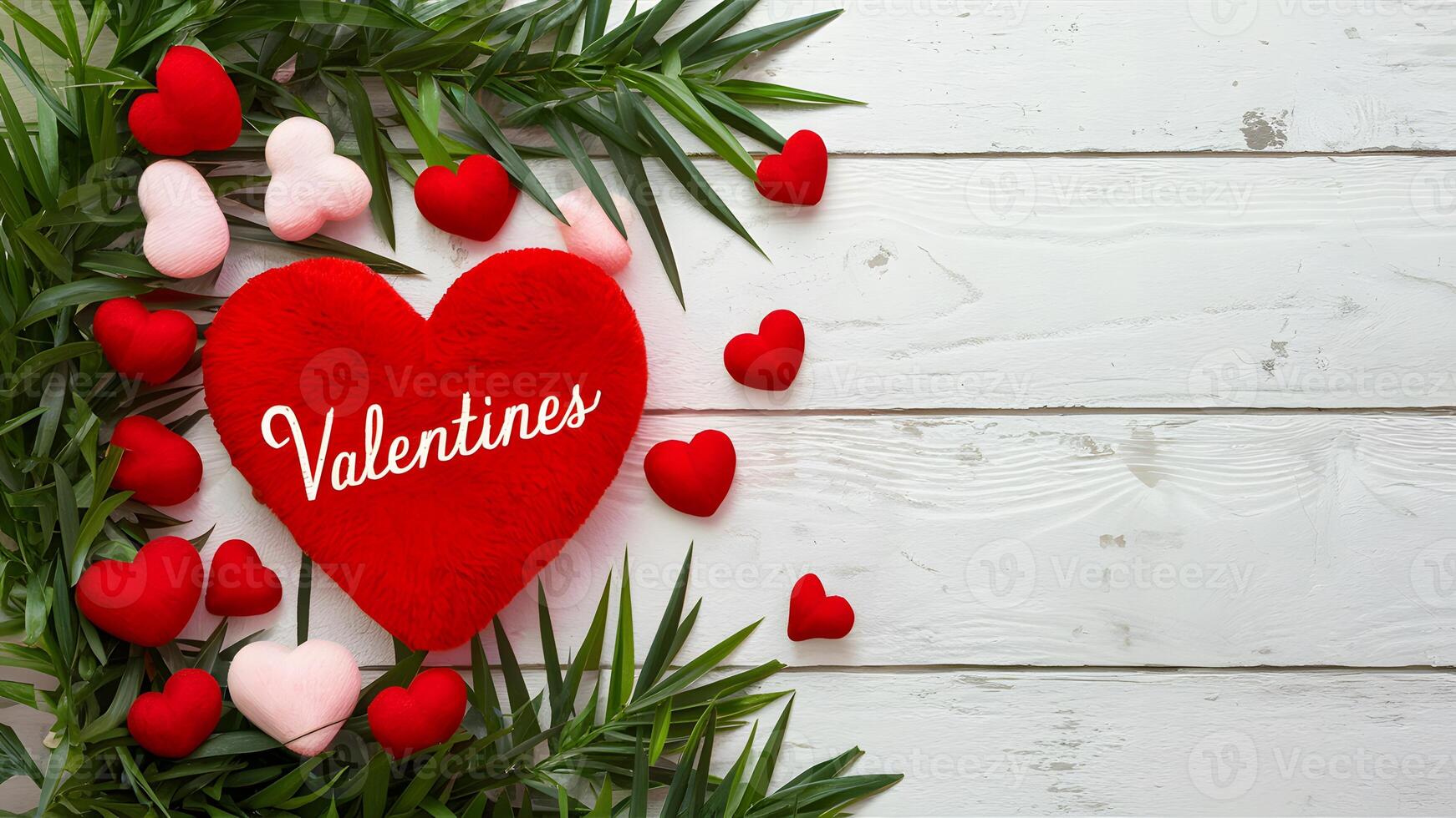 AI generated Rustic white wood background with Valentines Day corner border photo