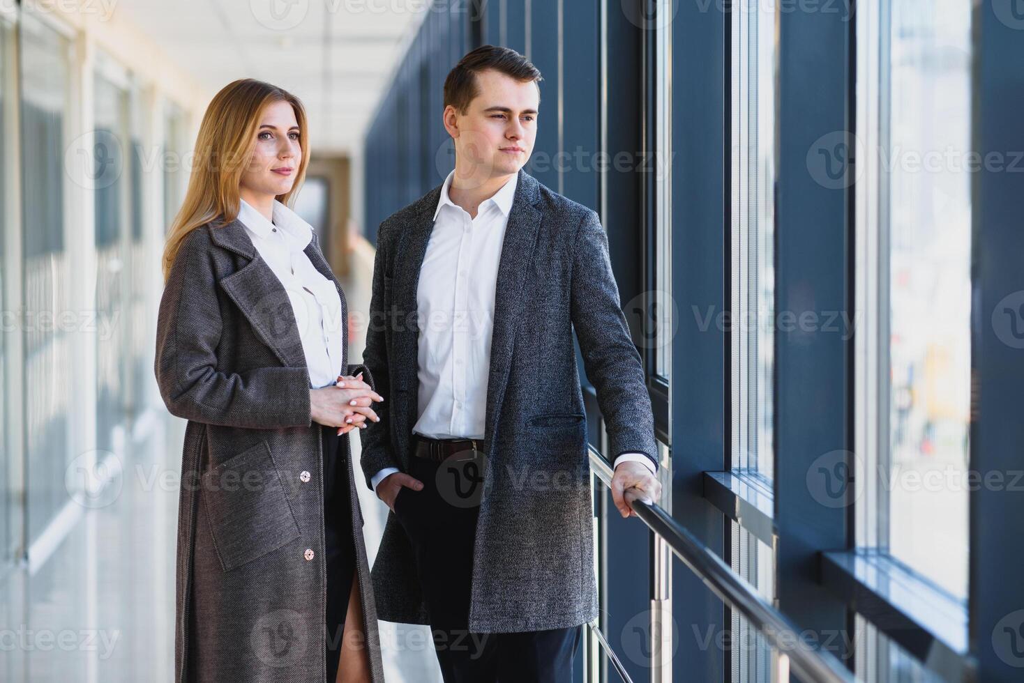 Business partners meeting inside building photo