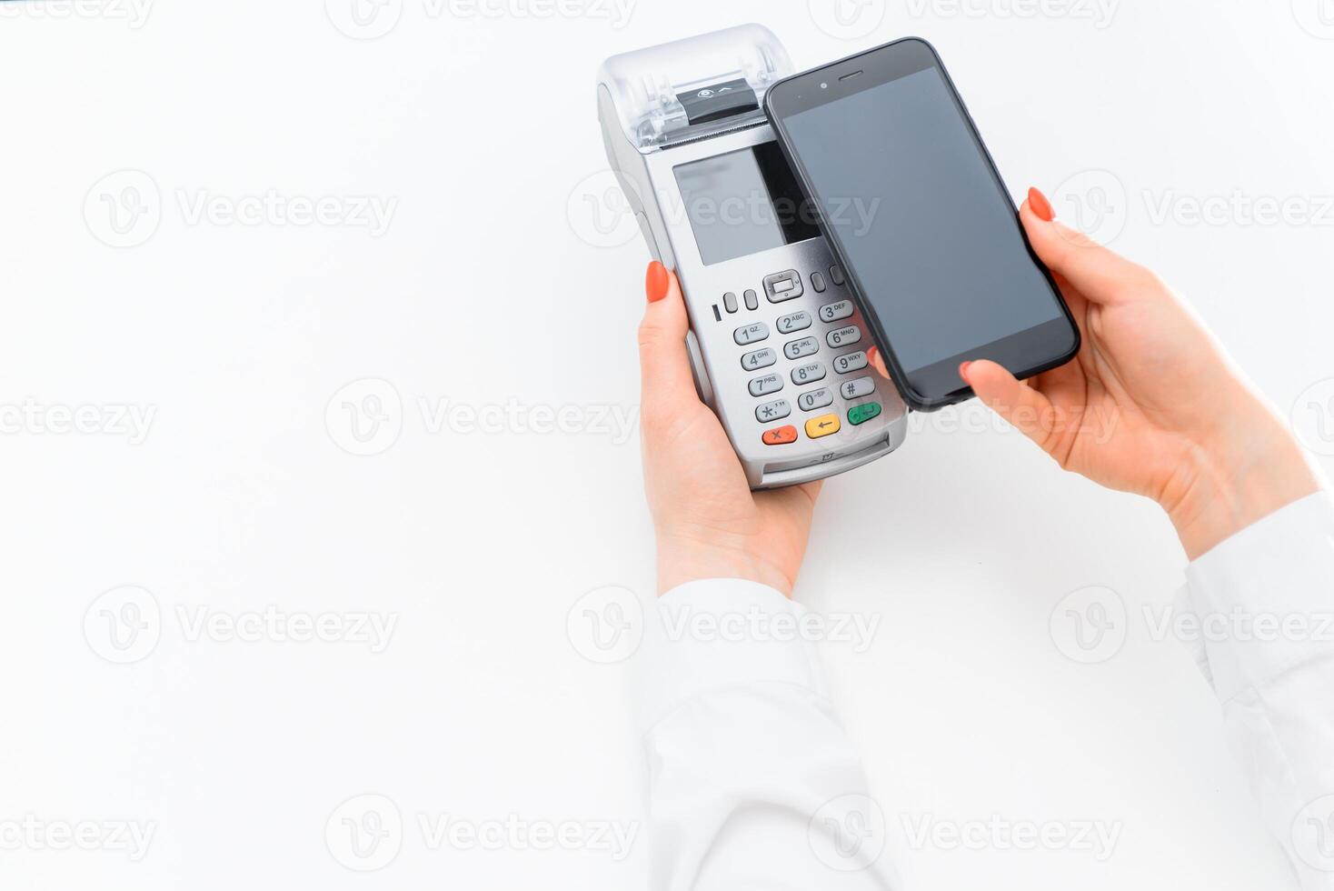 Customer paying with NFC technology photo