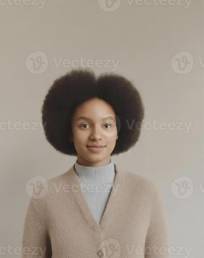AI generated black woman with a deep gaze and afro pop style photo