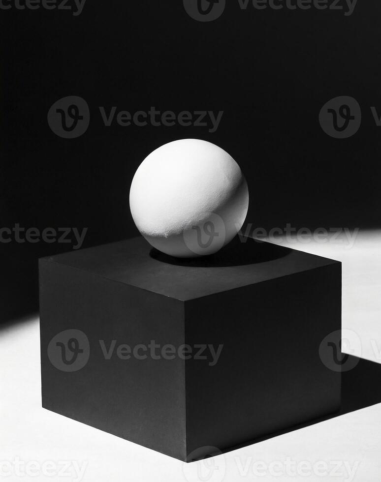 AI generated a contrast ball balanced on top of a square box photo