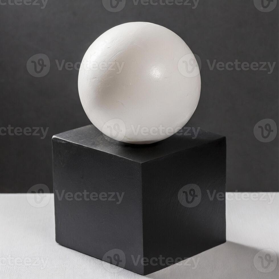 AI generated a contrast ball balanced on top of a square box photo