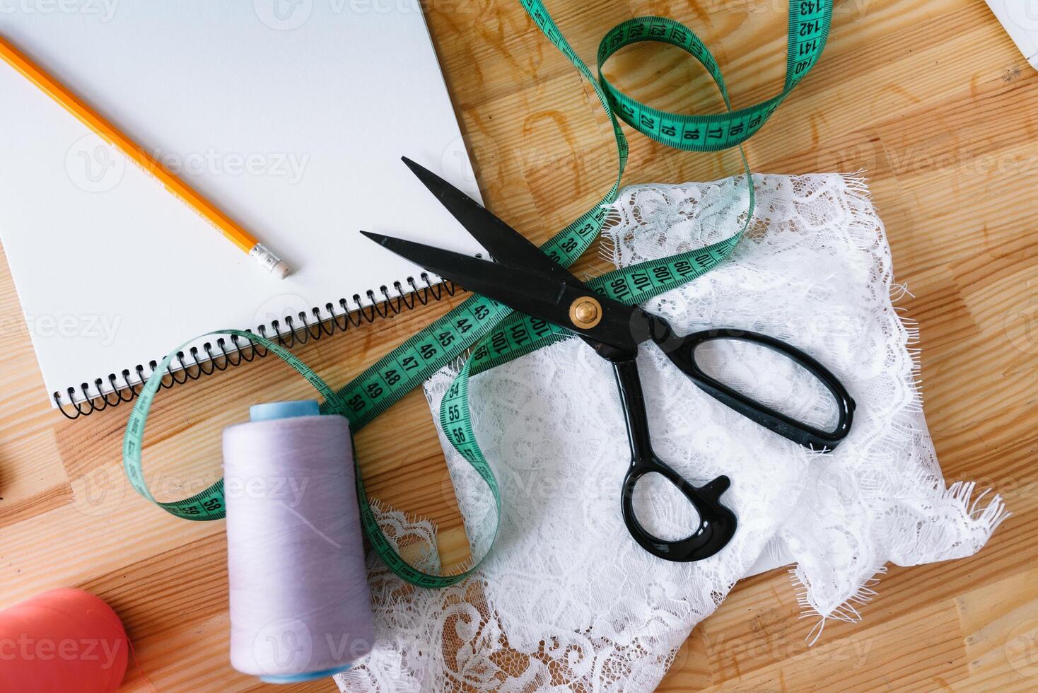 The various tools and accessories for needlework, top view photo