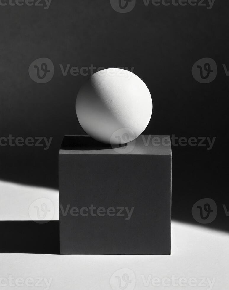 AI generated a contrast ball balanced on top of a square box photo