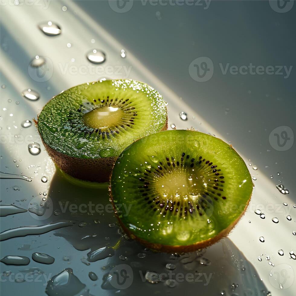 AI generated kiwi slices fruit with drops photo