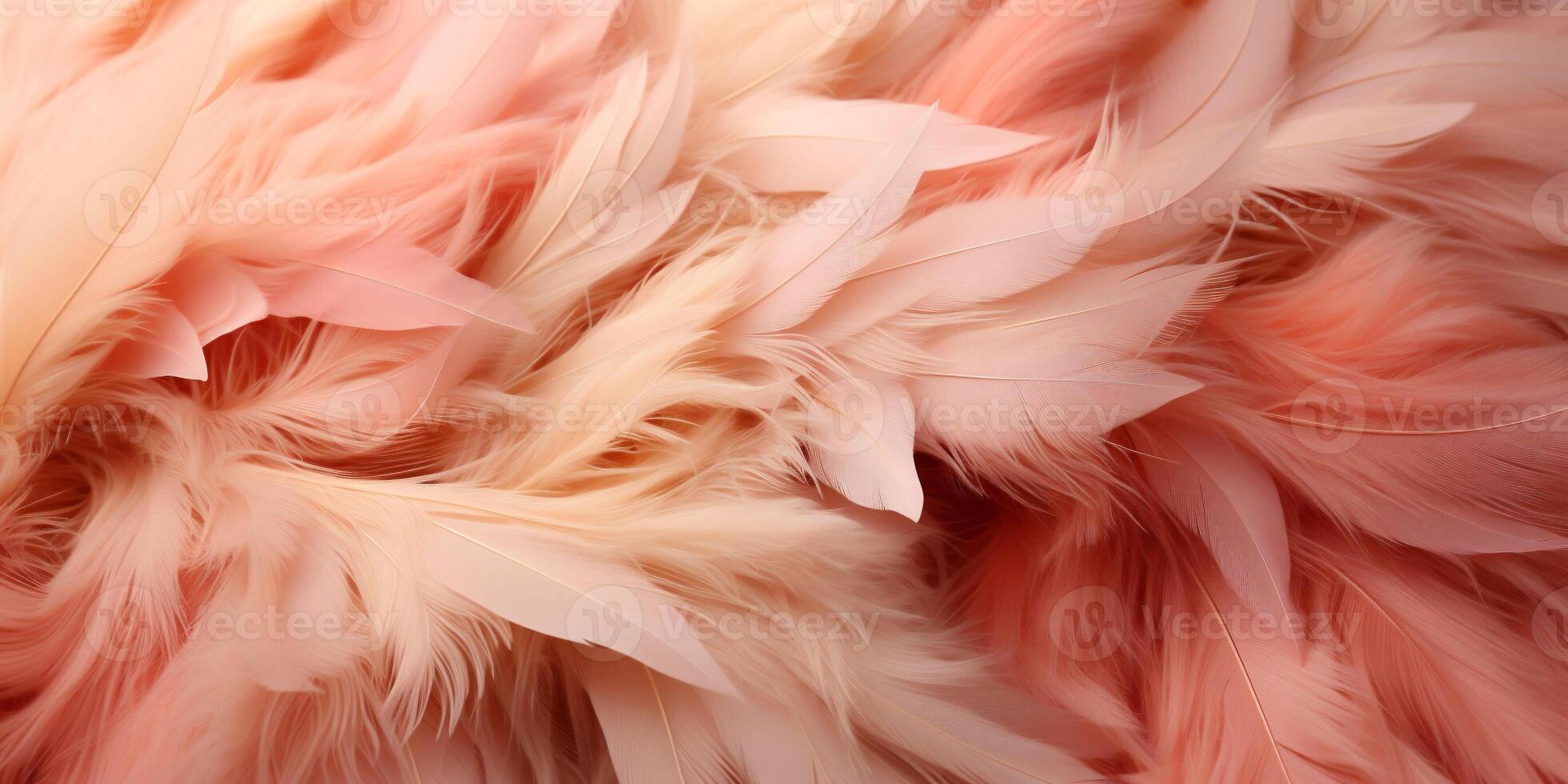 AI generated A banner with a comfy feather carpet in a peach fuzz color very soft. Copy space. photo