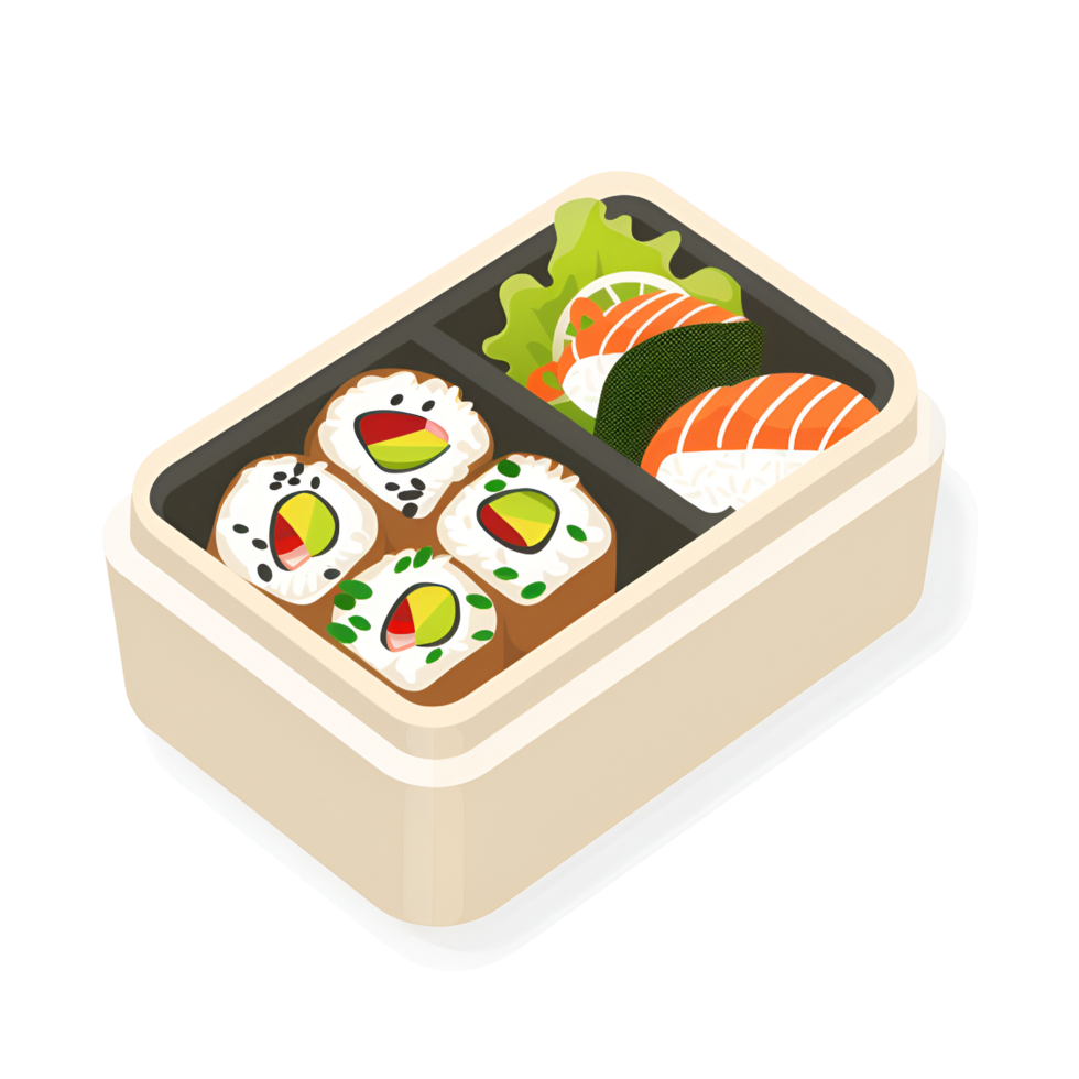 ai gerado desenho animado estilo Sushi caixa bento caixa almoço caixa ilustração logotipo não fundo png