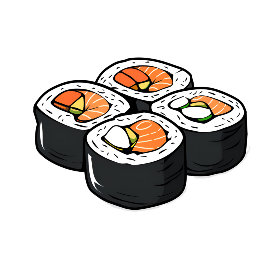 AI generated Cartoon Sushi Nigiri Sushi Roll Logo Illustration No Background Perfect for Print on Demand png