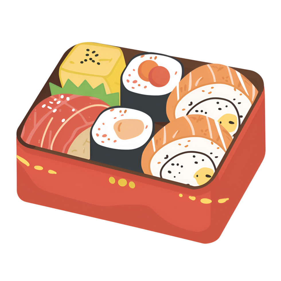 ai gerado desenho animado estilo Sushi caixa bento caixa almoço caixa ilustração logotipo não fundo png