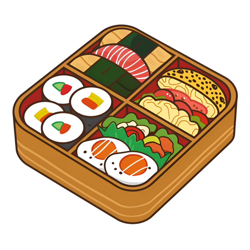 ai gerado desenho animado estilo Sushi caixa bento caixa almoço caixa ilustração logotipo não fundo png