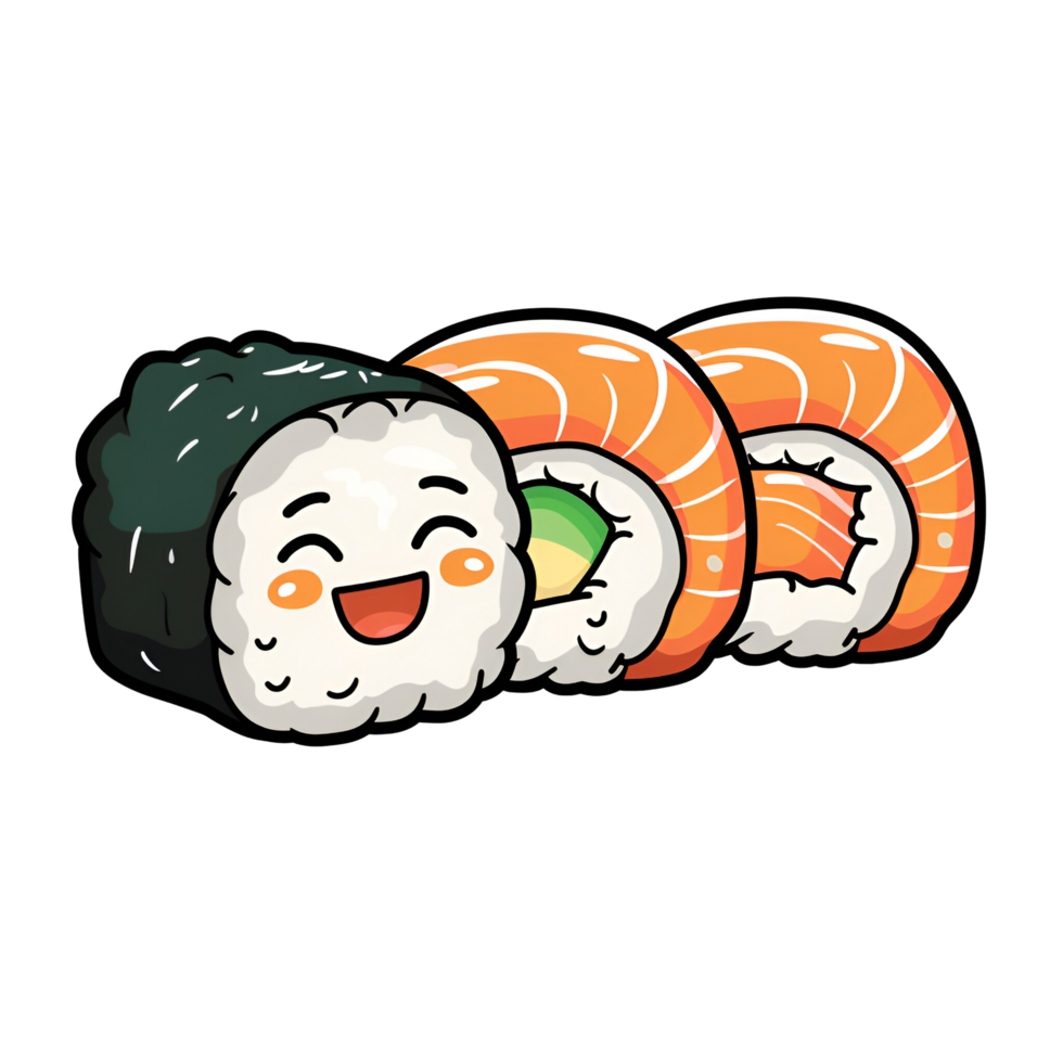 AI generated Cartoon Sushi Nigiri Sushi Roll Logo Illustration No Background Perfect for Print on Demand png