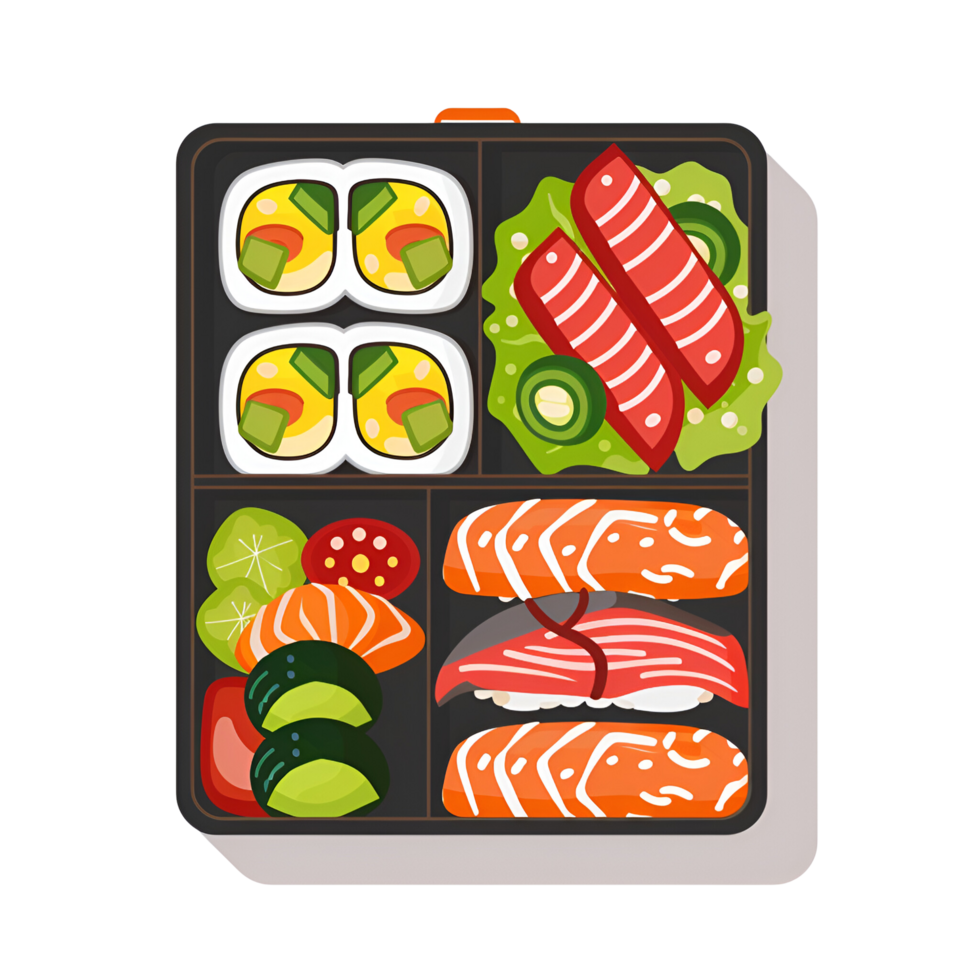 ai genererad tecknad serie stil sushi låda bento låda lunch låda illustration logotyp Nej bakgrund png