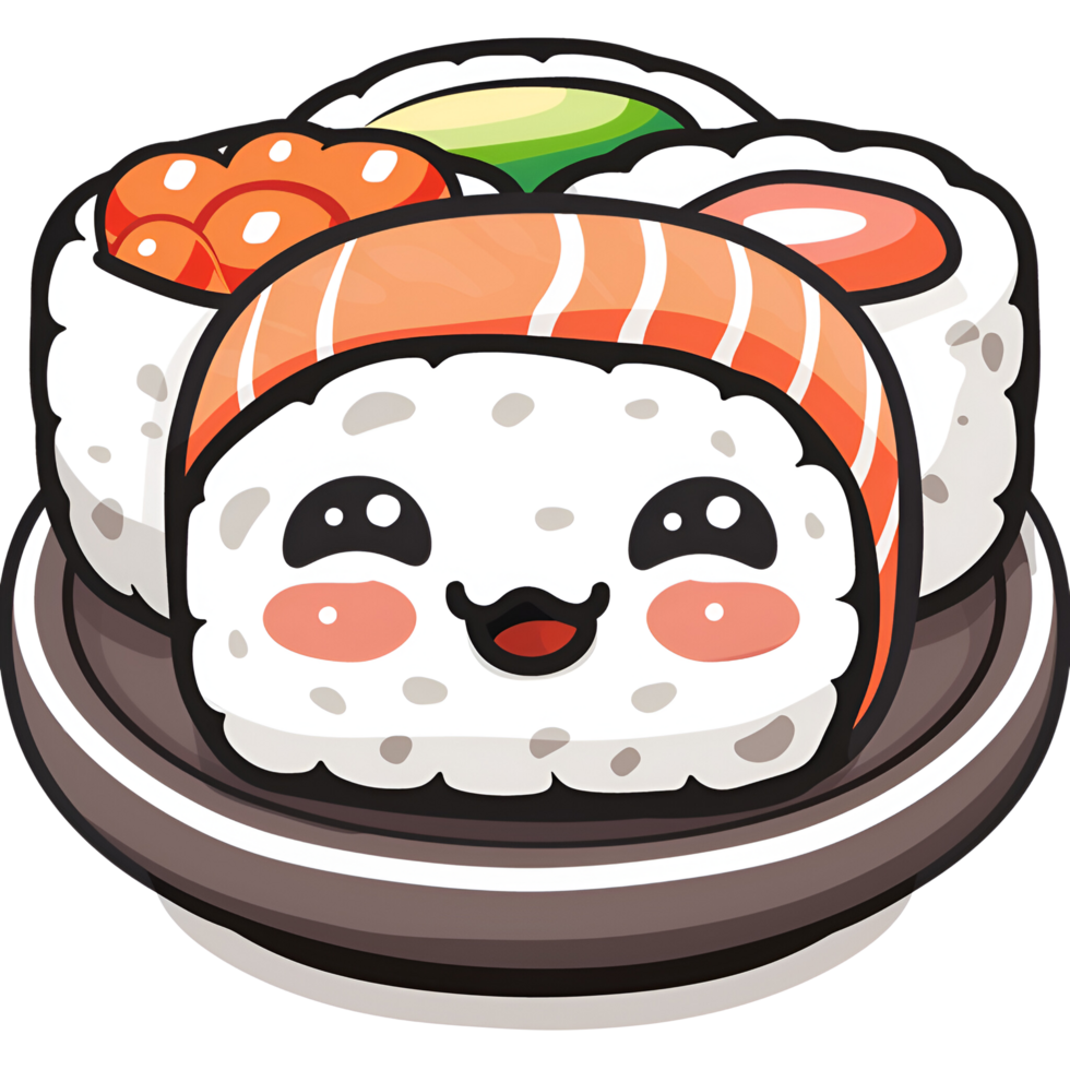 AI generated Cartoon Sushi Nigiri Sushi Roll Logo Illustration No Background Perfect for Print on Demand png