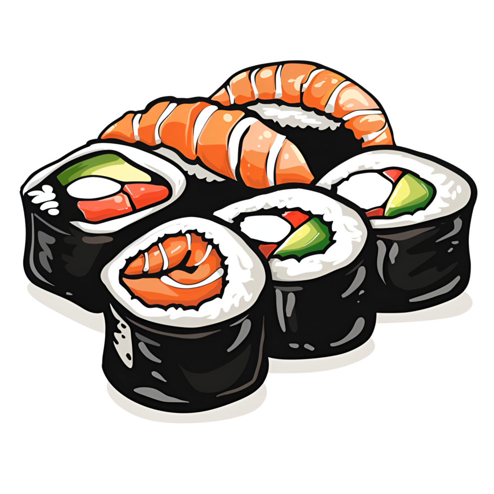 AI generated Cartoon Sushi Nigiri Sushi Roll Logo Illustration No Background Perfect for Print on Demand png