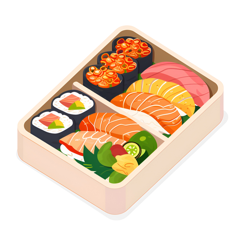 ai gerado desenho animado estilo Sushi caixa bento caixa almoço caixa ilustração logotipo não fundo png