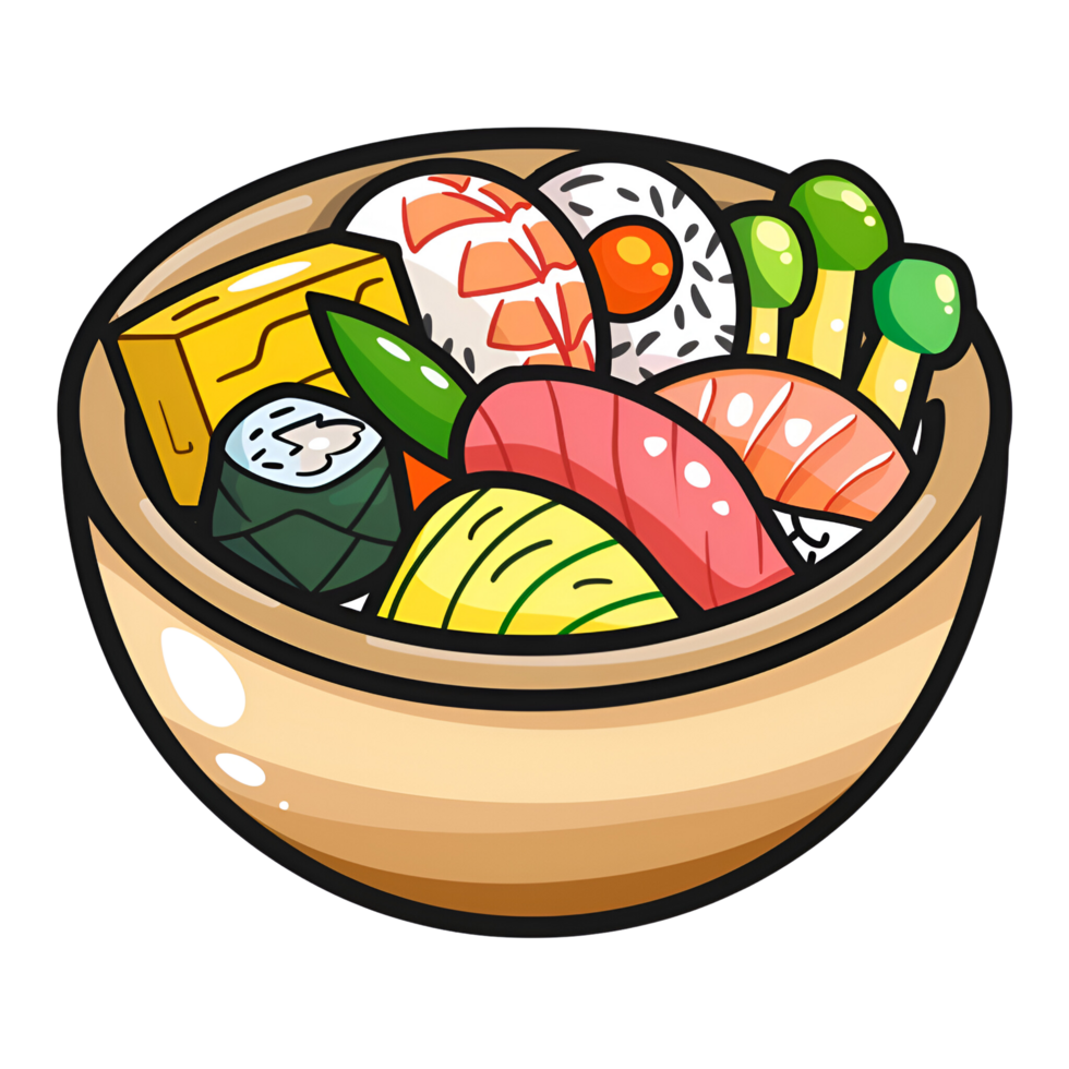 ai gerado desenho animado estilo Sushi caixa bento caixa almoço caixa ilustração logotipo não fundo png