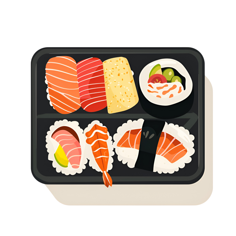 ai genererad tecknad serie stil sushi låda bento låda lunch låda illustration logotyp Nej bakgrund png