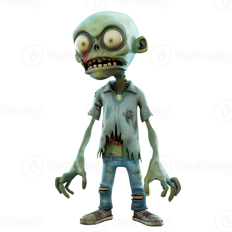 AI generated 3D Cartoon Zombie Logo Illustration No Background Perfect for Print on Demand png