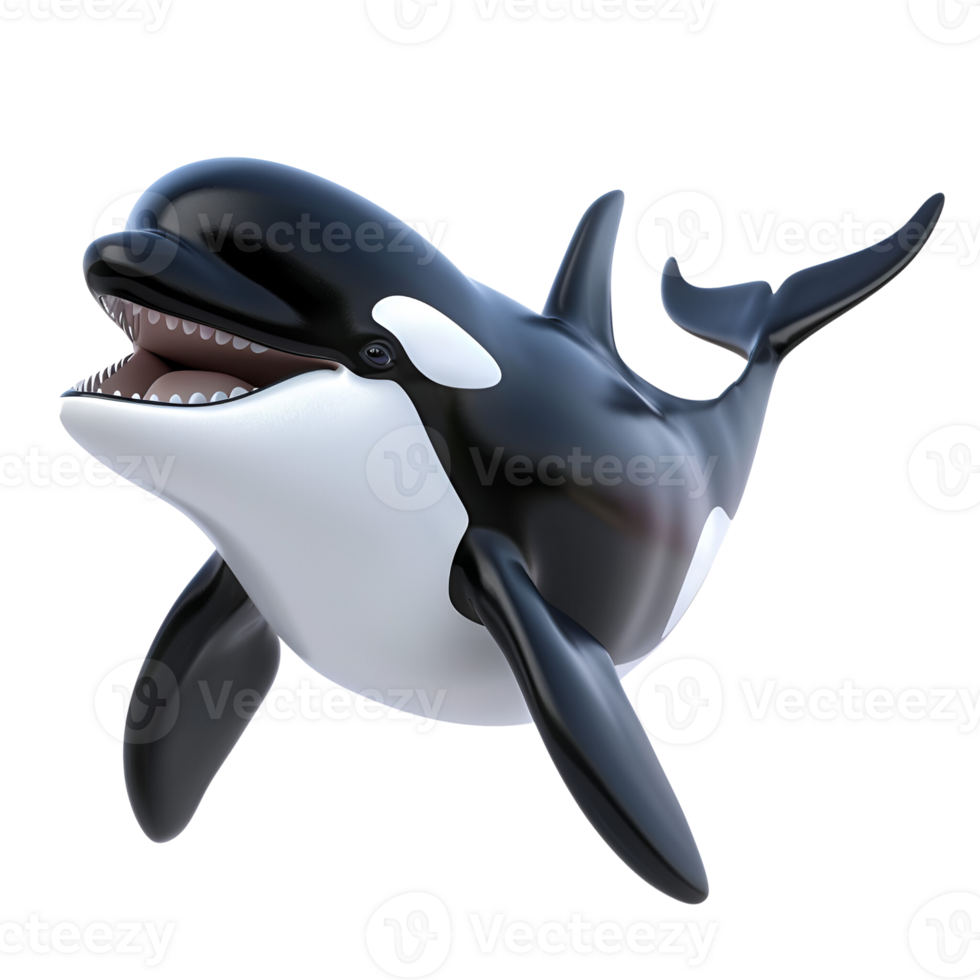 AI generated 3D Cartoon Killer Whale Orca No Background Perfect for Print on Demand png
