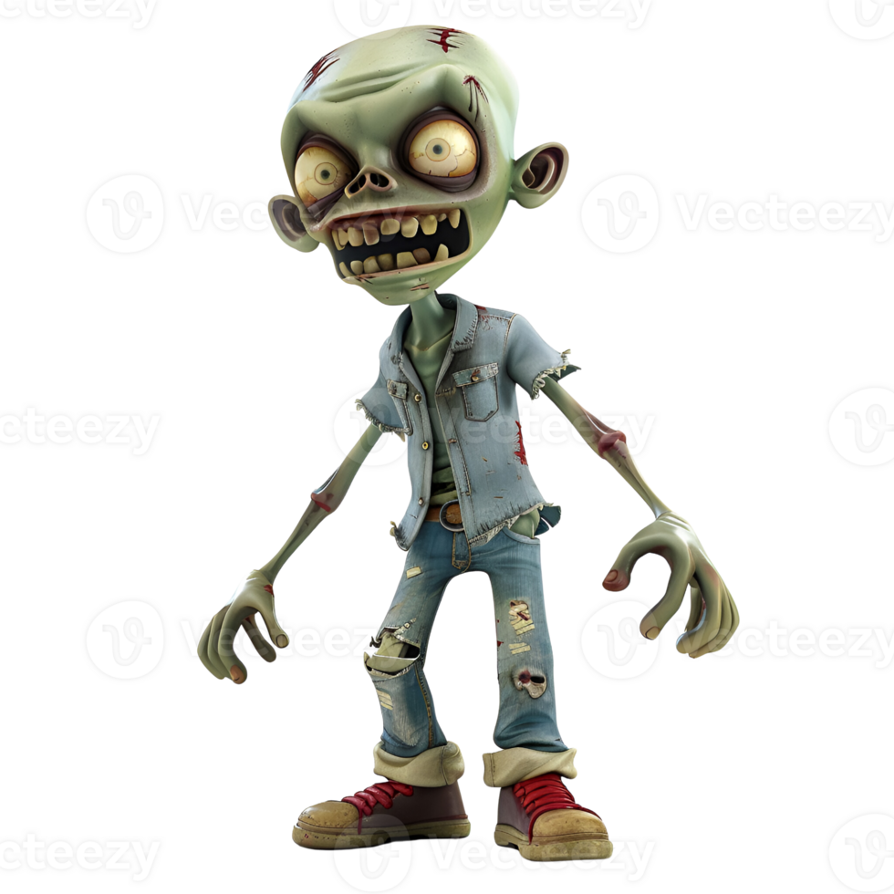 AI generated 3D Cartoon Zombie Logo Illustration No Background Perfect for Print on Demand png