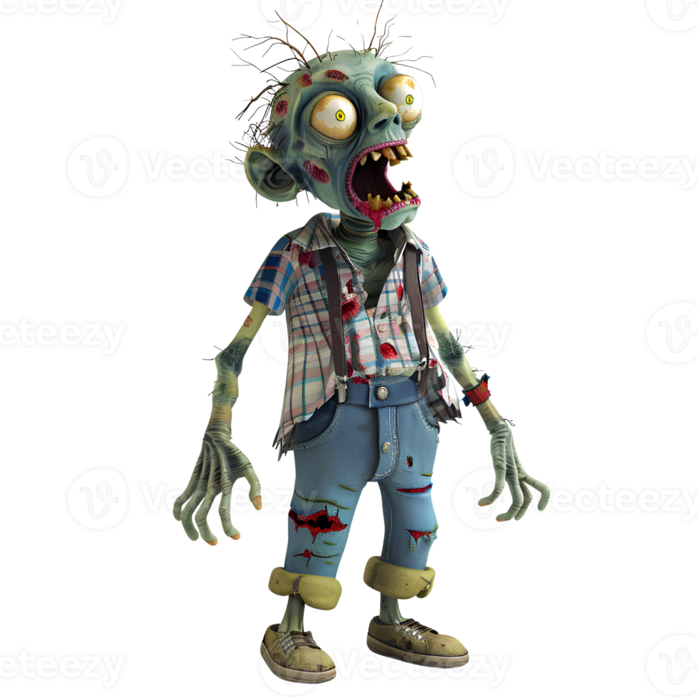 AI generated 3D Cartoon Zombie Logo Illustration No Background Perfect for Print on Demand png