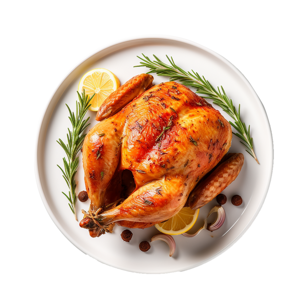 AI generated Whole chicken on a plate isolated on transparent background png