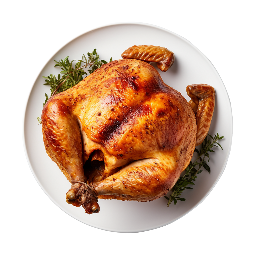 AI generated Whole chicken on a plate isolated on transparent background png