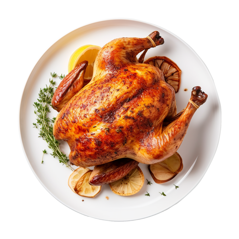 AI generated Whole chicken on a plate isolated on transparent background png