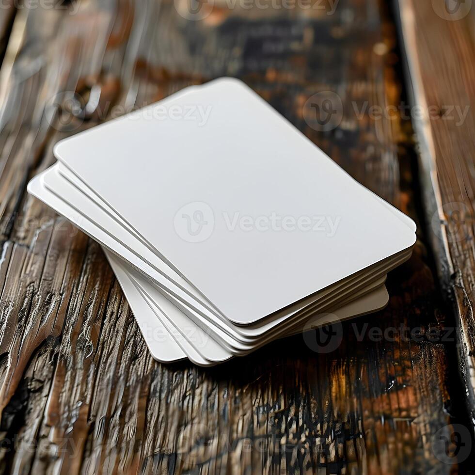 AI generated Blank white playing cards mock up on the wooden table. High-resolution. AI Generative photo