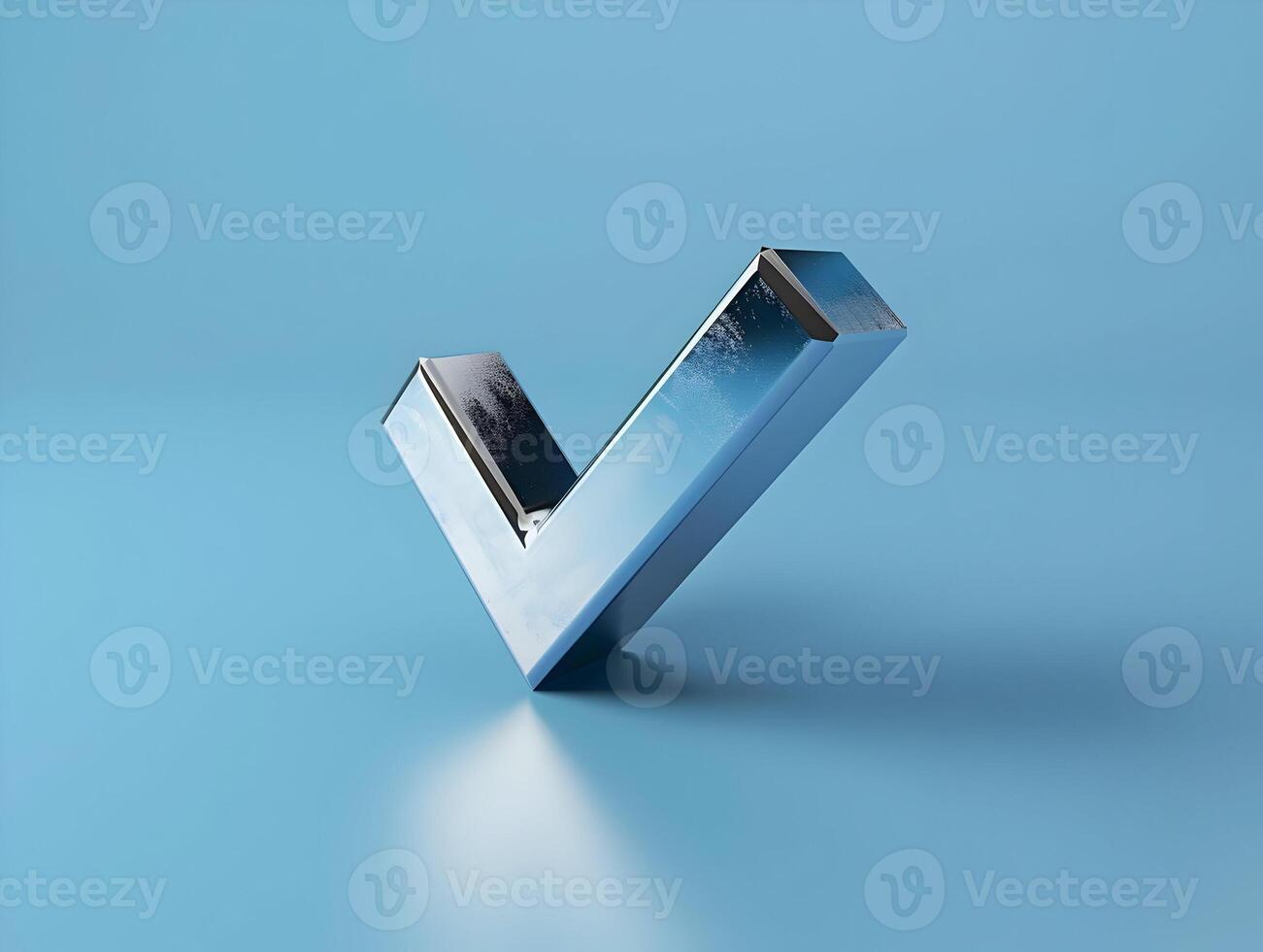 AI generated A 3d metal render checkmark icon on a solid blue background. High quality. AI Generative photo