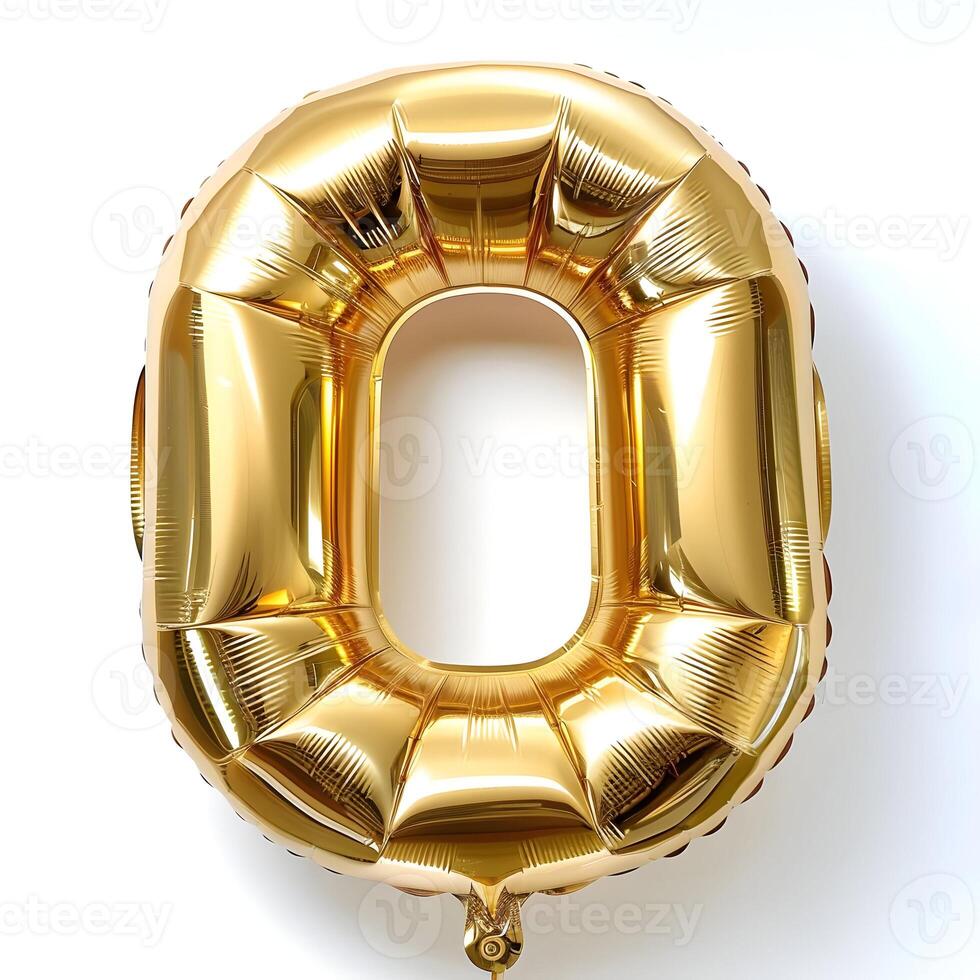 AI generated Balloon gold number zero 0 isolated on a white background. High-resolution. AI Generative photo
