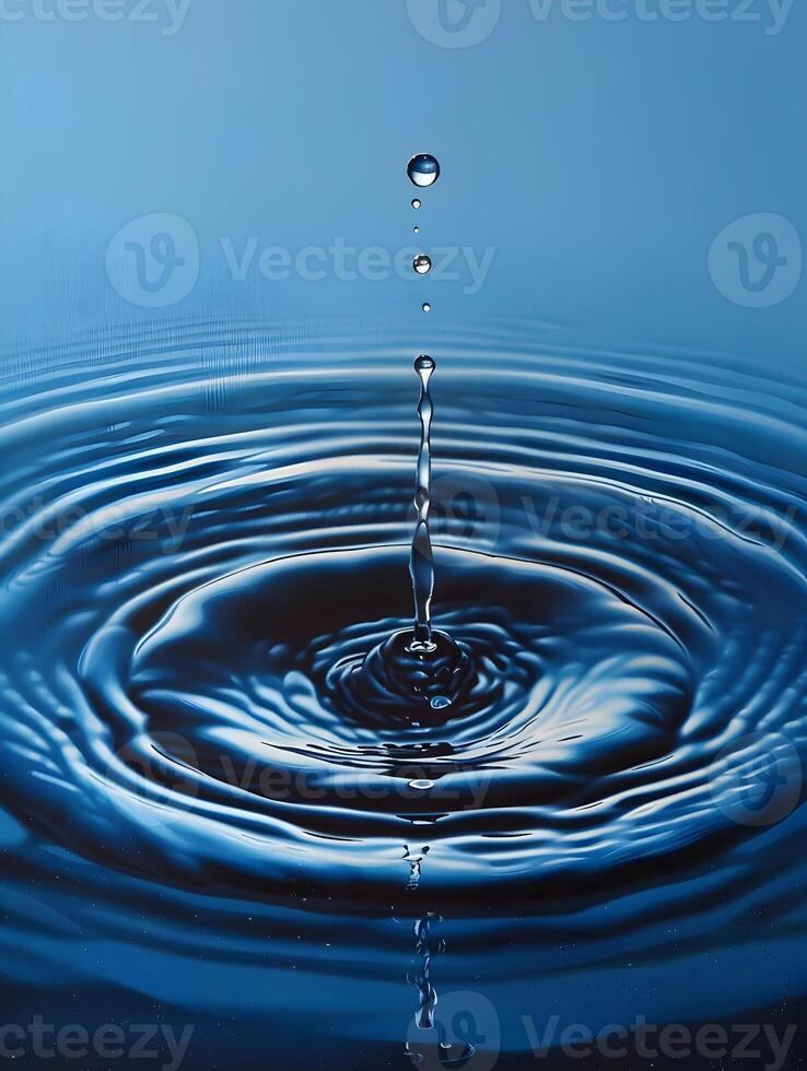 AI generated A drop hits the water's dark blue background. High-resolution. AI Generative photo