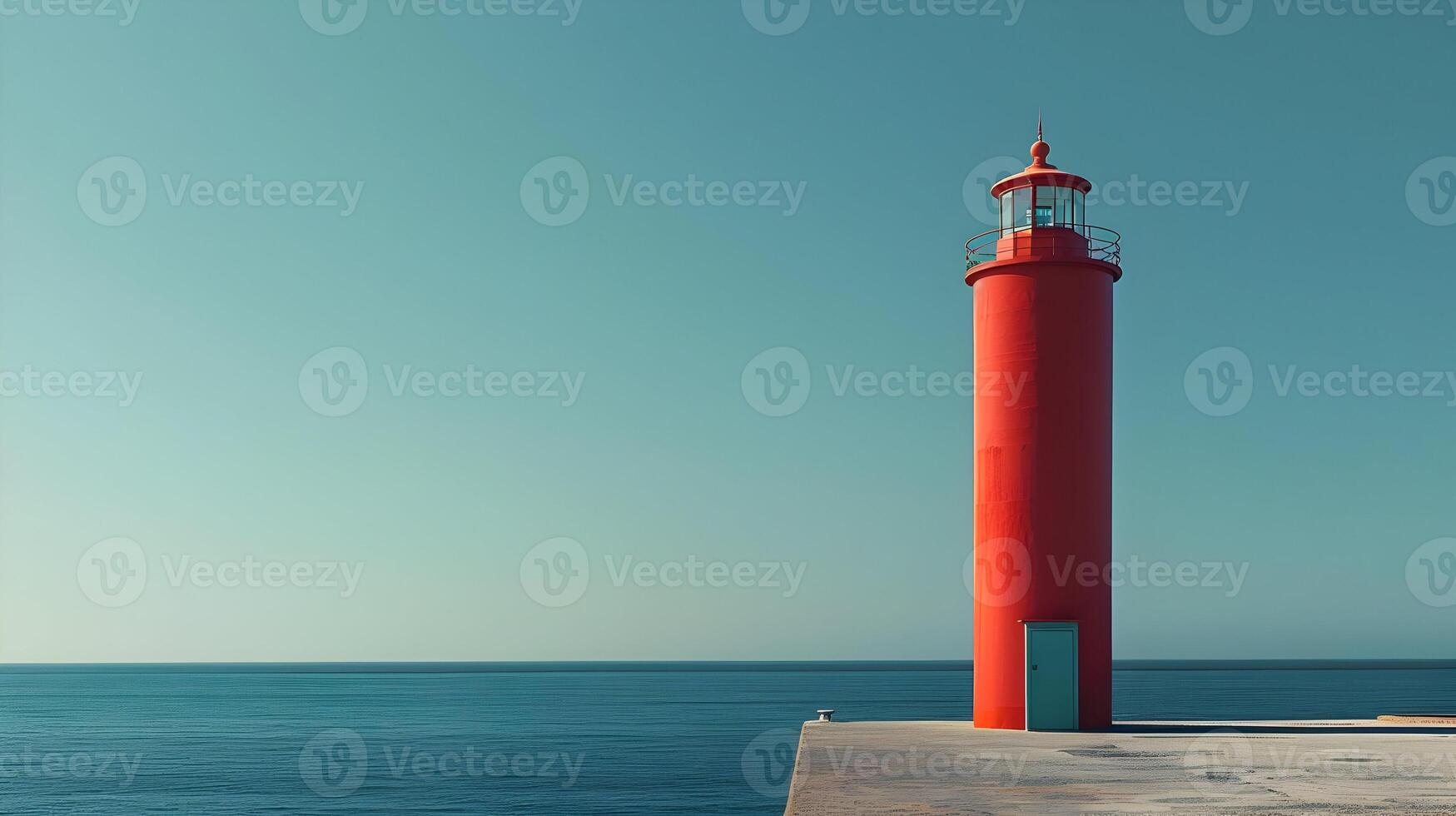 AI generated Minimal red lighthouse on a blue sky background. High quality. AI Generative photo