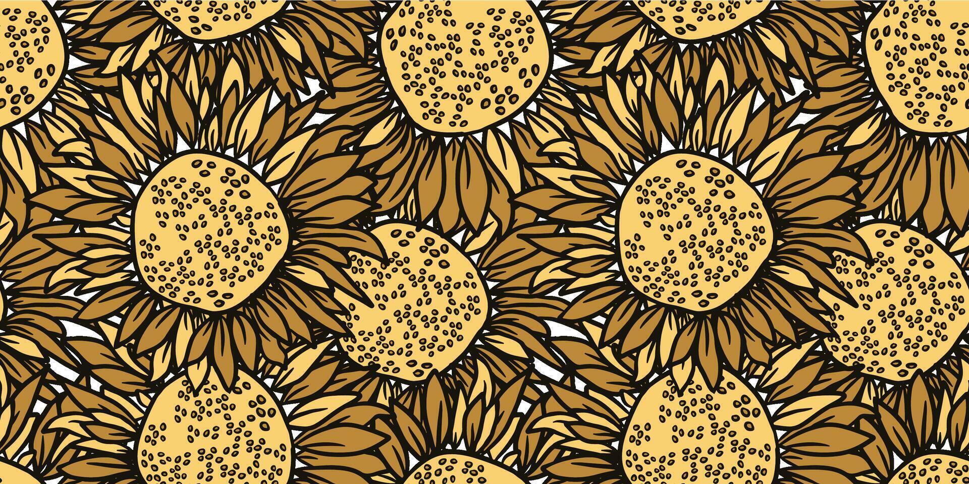 Sunflower head flower seamless pattern for textile or surface. Vector background