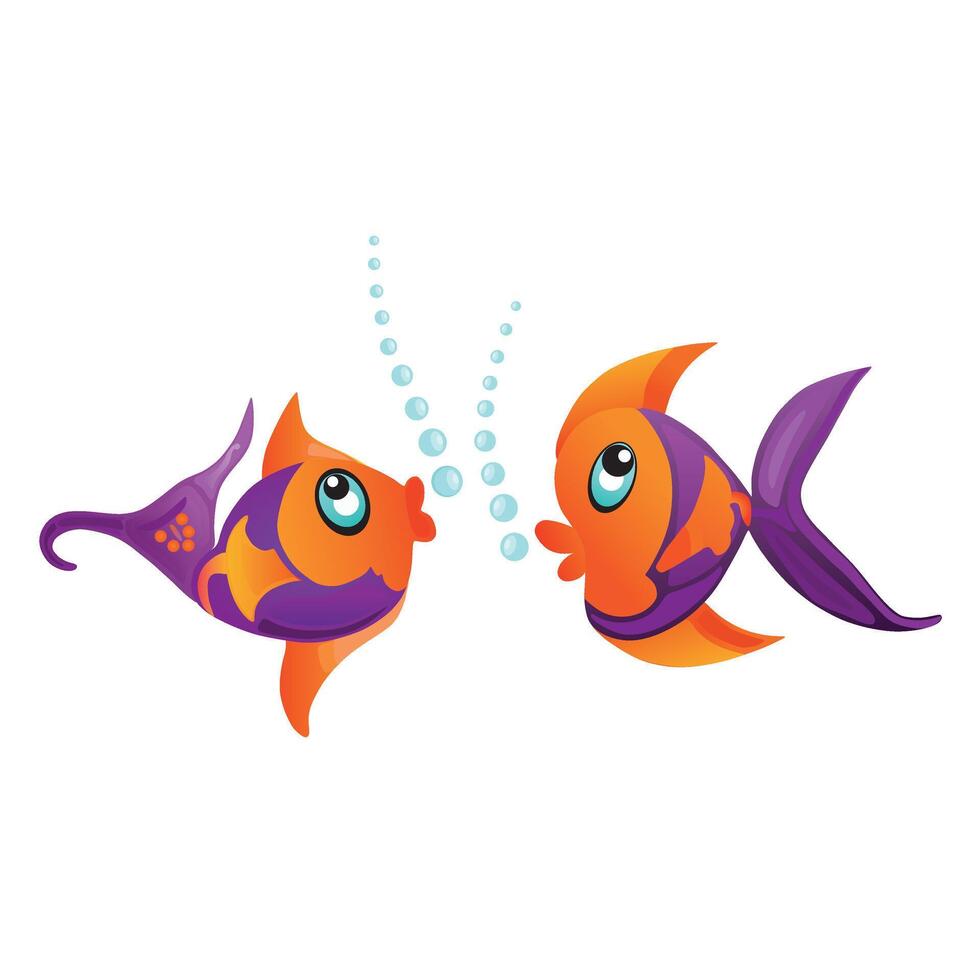Illustration of Two Beautiful Fish  Blowing Air Bubbles Cloth Design. vector