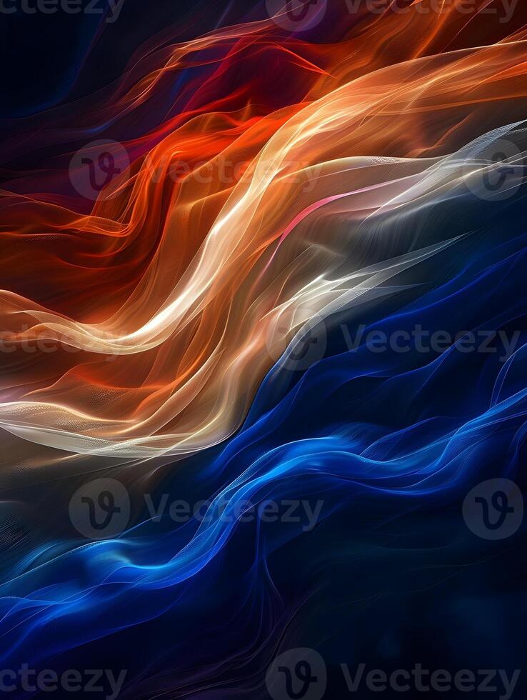 AI generated The orange, blue, and white stripes flame on a dark background. Abstract background. High quality. AI Generative photo