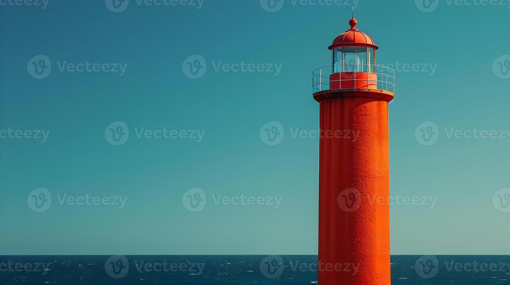 AI generated Minimal red lighthouse on a blue sky background. High quality. AI Generative photo